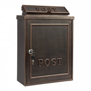 Aluminium muurbrievenbus B6 brons met deur en slot