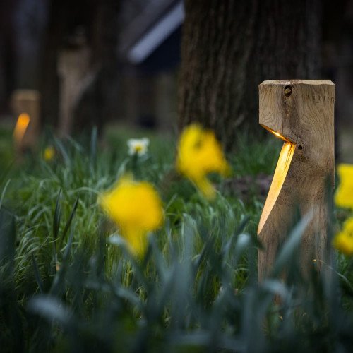 houten buiten terras lamp van kastanje hout Baum  inclusief led lamp duurzame buitenverlichting