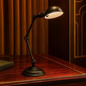 Sidney verstelbare tafellamp met robuuste ronde vormen in antiek zwarte kleur