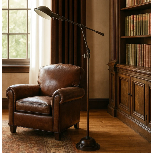 staande verstelbare design lamp met tuimelschakelaar in antiek messing kleur