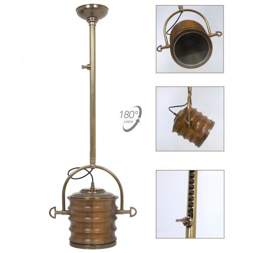 messing lamp in de kleur antiek hout met een E27 fitting