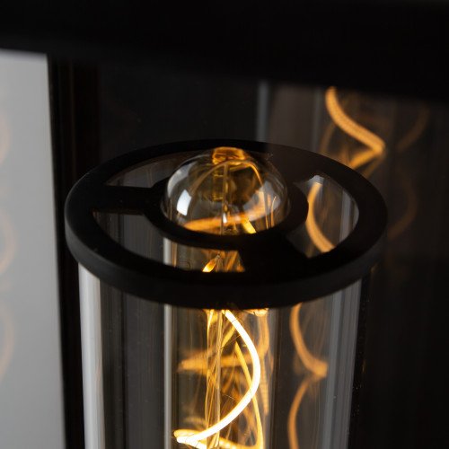 lantaarnvormige buitenlamp met zwart afgebrande afwerking en echt glas voor aan de muur handgemaakte design lamp