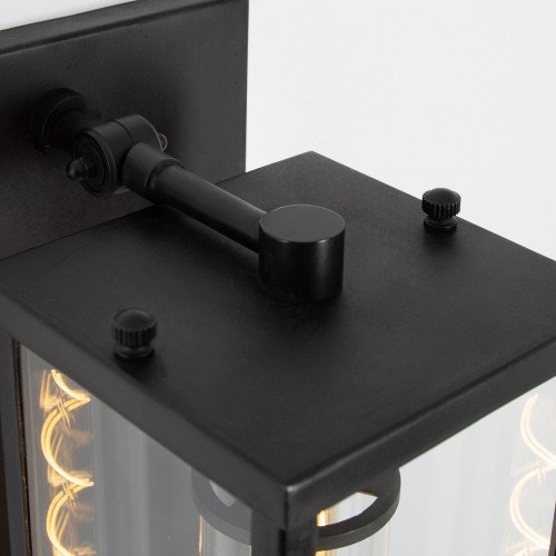 lantaarnvormige buitenlamp met zwart afgebrande afwerking en echt glas voor aan de muur handgemaakte design lamp