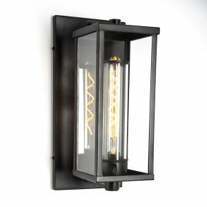 lantaarnvormige buitenlamp met zwart afgebrande afwerking en echt glas voor aan de muur handgemaakte design lamp