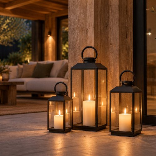 Industriële windlichten Newport L zwart