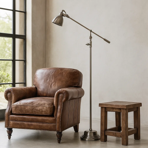Industriële vloerlamp Archer antiek zilver