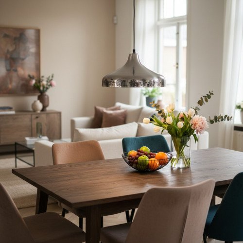 Koop de Alu Shiny Flat L hanglamp Ø28 cm – moderne, zilveren aluminium lamp met E27 fitting. Geschikt voor keuken, hal of woonkamer. Bestel online bij Nostalux!