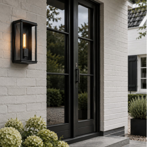 Vierkante stijlvolle zwarte buitenlamp Capital XL wandlamp plat exclusieve buitenverlichting van excellente kwaliteit, exclusieve verlichting voor buiten