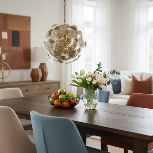 PTMD Bexley Gold hanglamp bloemen groot large hanglamp vintage industriel