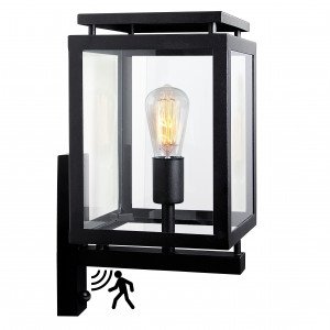 Buitenlamp De Vecht met bewegingssensor, moderne strakke buitenverlichting voor aan de wand, zwarte frame, helder glas, inclusief sensor Buitenlamp De Vecht met bewegingssensor, moderne strakke buitenverlichting voor aan de wand, zwarte frame, helder glas, inclusief sensor