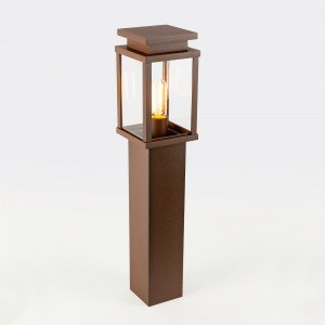 Buitenlamp staand corten, strak moderne buitenverlichting aluminium met roestbruine coating heldere glazen