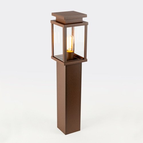 Buitenlamp staand corten, strak moderne buitenverlichting aluminium met roestbruine coating heldere glazen