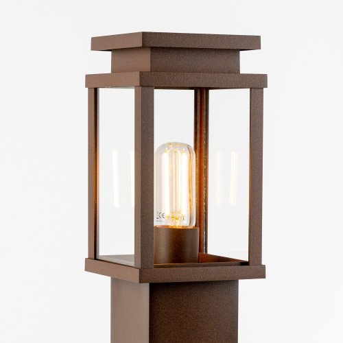 Buitenlamp staand corten, strak moderne buitenverlichting aluminium met roestbruine coating heldere glazen