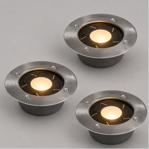 grondspots buiten - LED solar Grondspot Rond Puck solar set - nostalux tuinverlichting