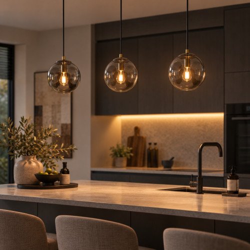 Orb hanglamp rookglas 3 lichts modern