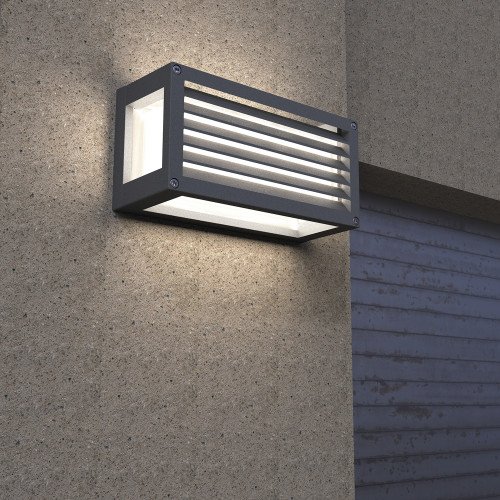 Moderne buitenmuur verlichting, wandlamp Bars, matzwart frame met lamellen, matte beglazing, e27 fitting niet zichtbaar in de buitenlamp, merk KS Verlichting