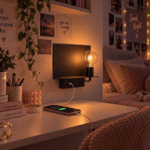 Wandlamp The Key met USB aansluiting voor opladen van tablet en/of smartphone