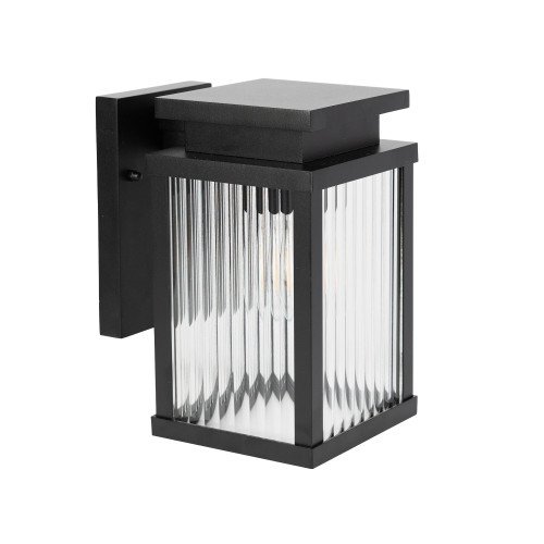 Buitenlamp Ripley muurlamp zwart geribbeld glas