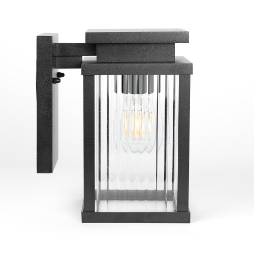 Buitenlamp Ripley muurlamp zwart geribbeld glas