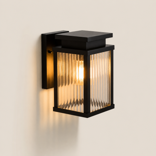 Buitenlamp Ripley muurlamp zwart geribbeld glas