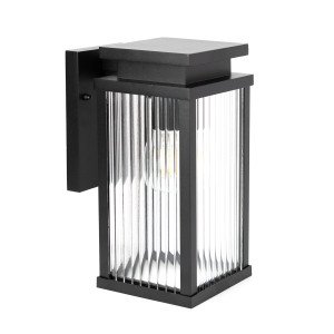 Buitenlamp Ripley muurlamp zwart geribbeld glas