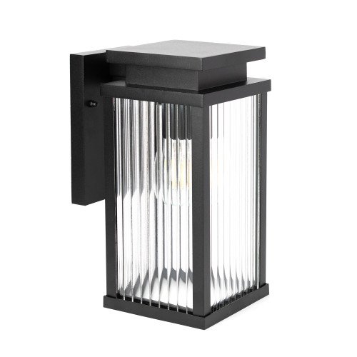 Buitenlamp Ripley muurlamp zwart geribbeld glas