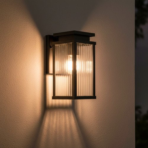Buitenlamp Ripley muurlamp zwart geribbeld glas