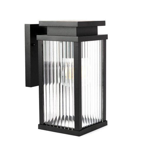 Buitenlamp Ripley muurlamp zwart geribbeld glas