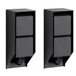 set van 2 Zwart tuinstopcontact voor buiten voorzien van makkelijke spie en twee stroompunten