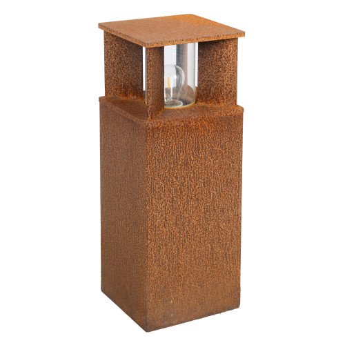 Robuuste vierkante tuinlamp corten bruin cortenstaal glazen venster buitenlamp.