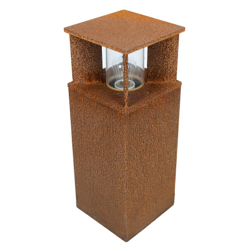Robuuste vierkante tuinlamp corten bruin cortenstaal glazen venster buitenlamp.