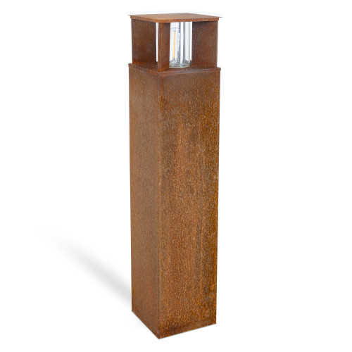 Robuuste vierkante tuinlamp corten bruin cortenstaal glazen venster buitenlamp.