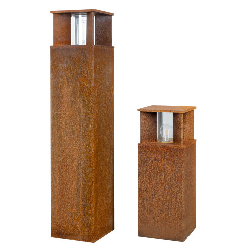 Robuuste vierkante tuinlamp corten bruin cortenstaal glazen venster buitenlamp.