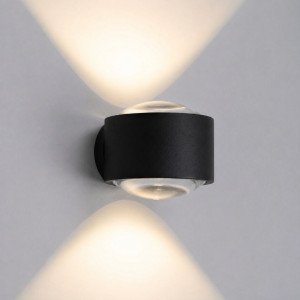 Zwarte convex glazen venster modern wandlamp up&down