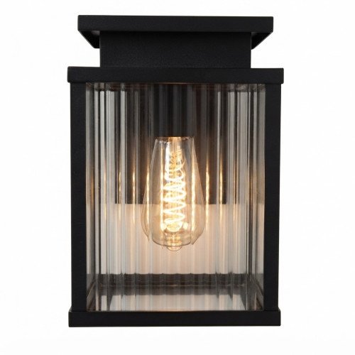 Zwarte moderne Leicester 2 wandlamp geribbeld glas zwart e27