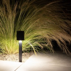 Issy tuinlamp zwart small bij siersiergras met neerwaarts licht