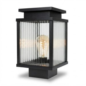 Buitenlamp Leicester 2 tuinlamp zwart geribbeld glas aluminium 30cm