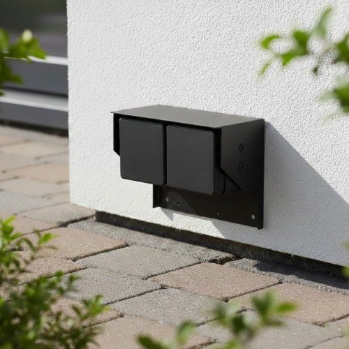 Buitenstopcontact 2 Wanstopcontact Zwart RVS Modern