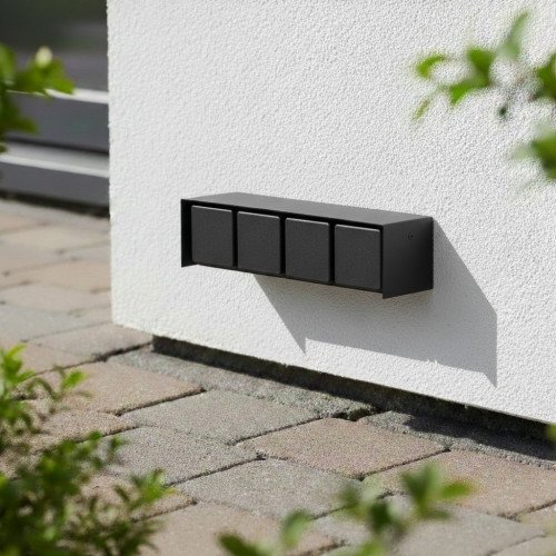 Buitenstopcontact 4 Wanstopcontact Zwart RVS Modern