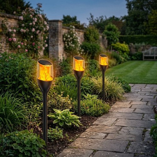 4x Torch Solar Tuinlamp Zwart