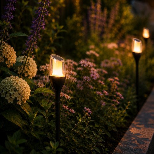4x Torch Solar Tuinlamp Zwart
