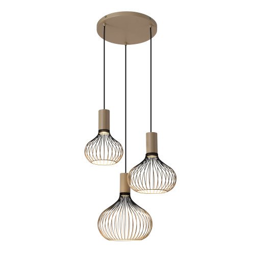 Binnenverlichting Isabel 3-lichts hanglamp zwart beige