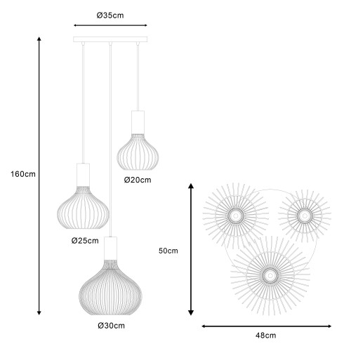 Binnenverlichting Isabel 3-lichts hanglamp zwart beige