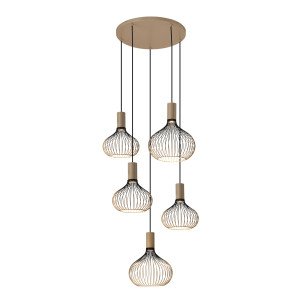 Binnenverlichting Isabel 5-lichts hanglamp zwart beige