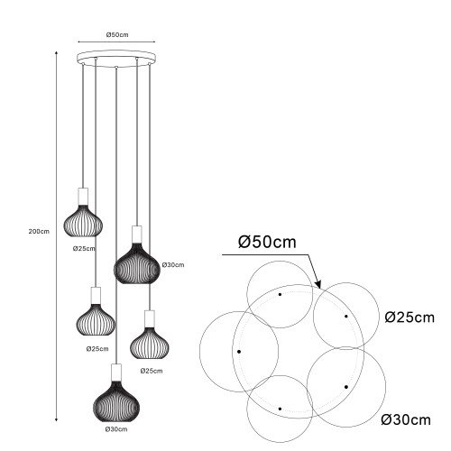 Binnenverlichting Isabel 5-lichts hanglamp zwart goud