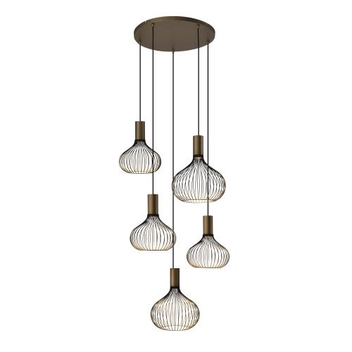 Binnenverlichting Isabel 5-lichts hanglamp zwart goud