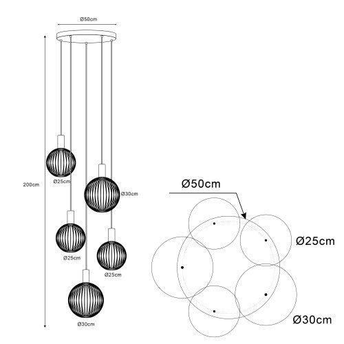 Binnenverlichting 5-lichts Ascha hanglamp zwart goud