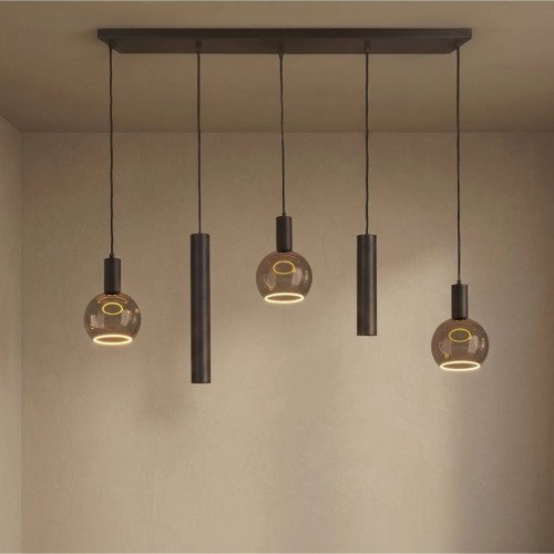 Binnenverlichting Nura 5 lichts hanglamp greige modern