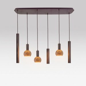 Binnenverlichting Lumi 6-lichts hanglamp greige modern