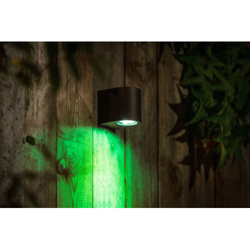 Zwarte buitenwandlamp welke geschikt is voor buiten met laagspanning 12 volt buitenverlichting